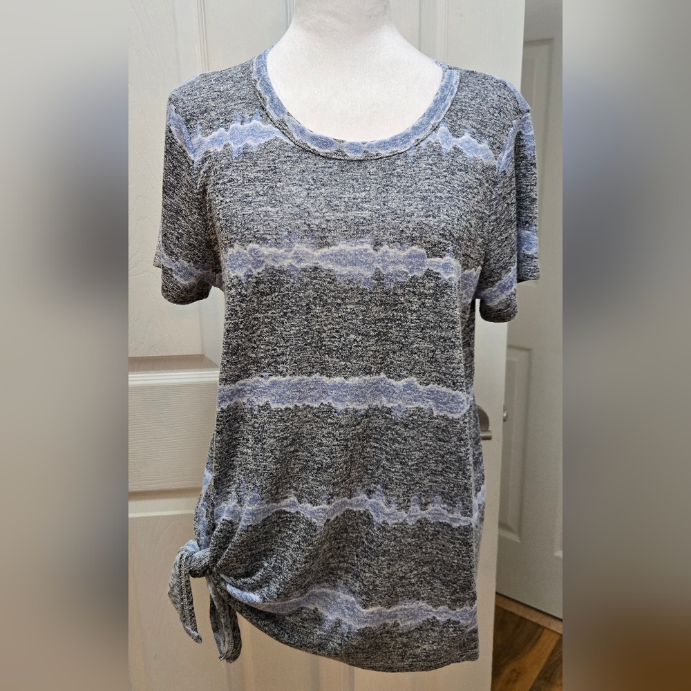 Bobeau Heather Gray & Blue Tie-Dye Striped  Women's Top Size M
